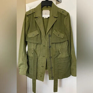 Hei Hei Anthropologie XSP Army Green Ruffleback Belted Anorak Jacket